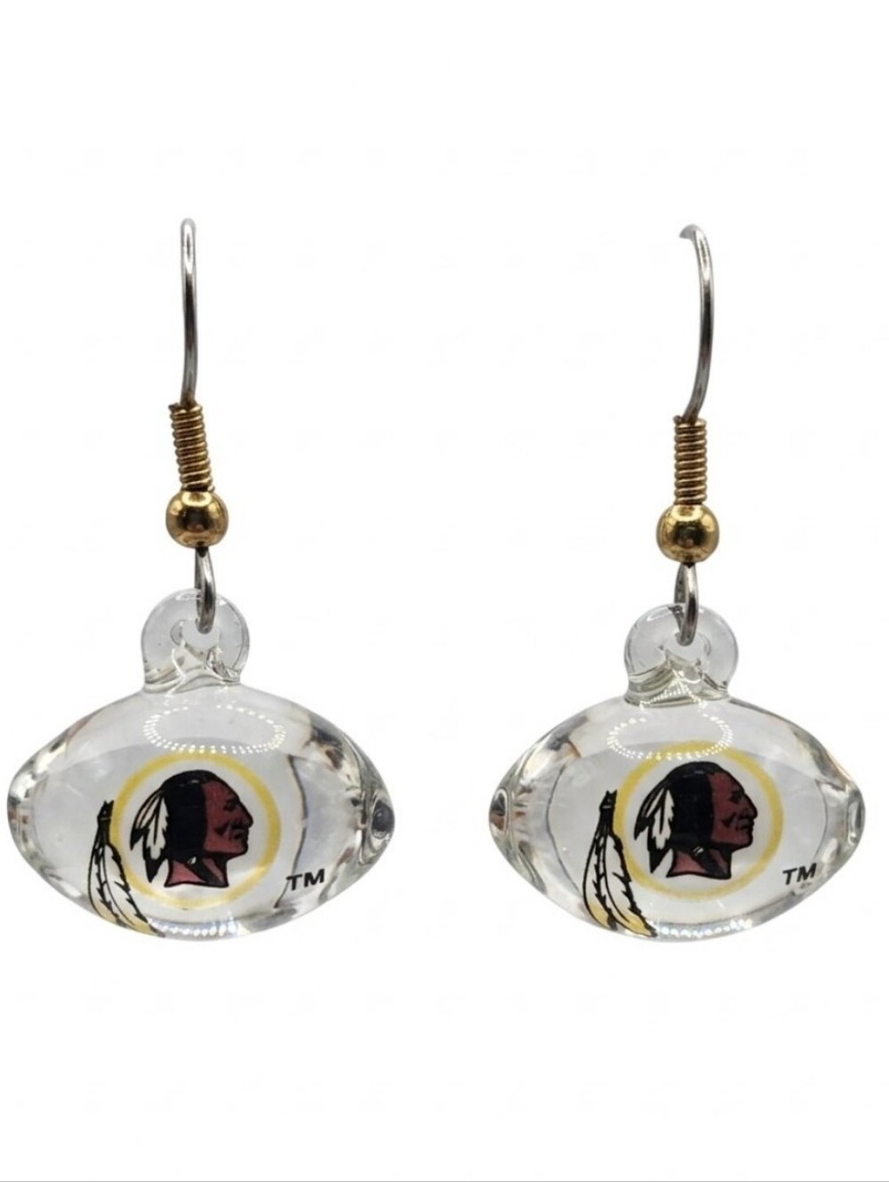 Vtg NFL Washington Redskins  Glass Football Shaped Dangle Earrings With  Logo